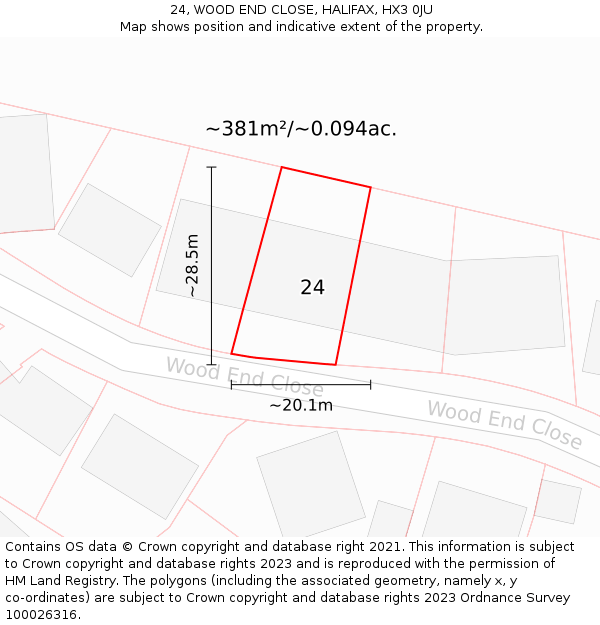 24, WOOD END CLOSE, HALIFAX, HX3 0JU: Plot and title map