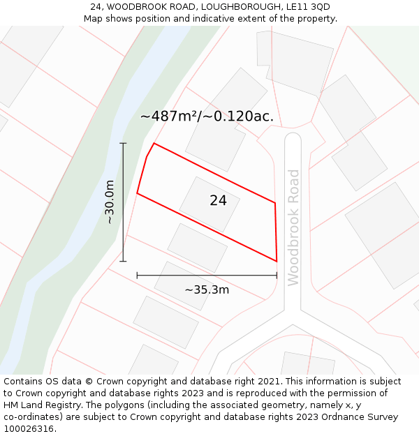 24, WOODBROOK ROAD, LOUGHBOROUGH, LE11 3QD: Plot and title map