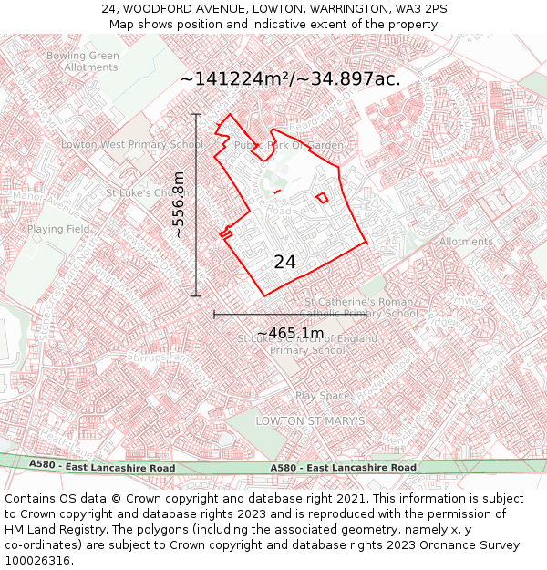 24, WOODFORD AVENUE, LOWTON, WARRINGTON, WA3 2PS: Plot and title map