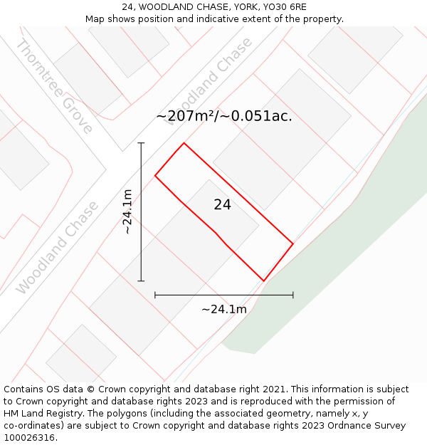 24, WOODLAND CHASE, YORK, YO30 6RE: Plot and title map