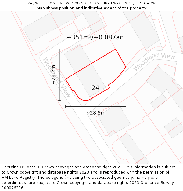 24, WOODLAND VIEW, SAUNDERTON, HIGH WYCOMBE, HP14 4BW: Plot and title map