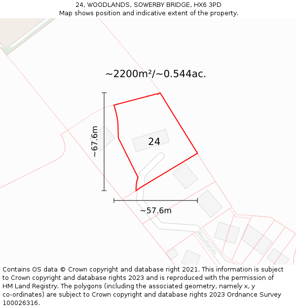 24, WOODLANDS, SOWERBY BRIDGE, HX6 3PD: Plot and title map