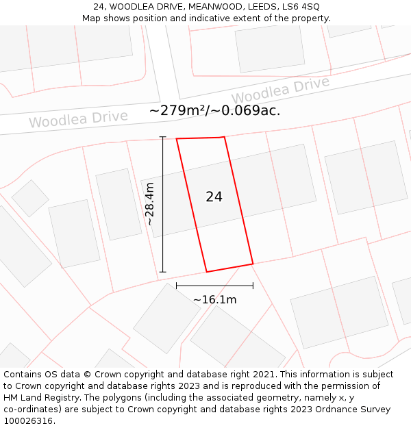 24, WOODLEA DRIVE, MEANWOOD, LEEDS, LS6 4SQ: Plot and title map