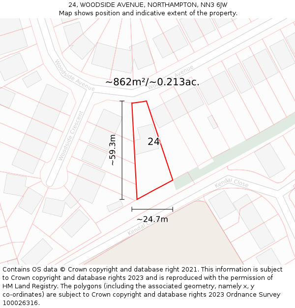 24, WOODSIDE AVENUE, NORTHAMPTON, NN3 6JW: Plot and title map