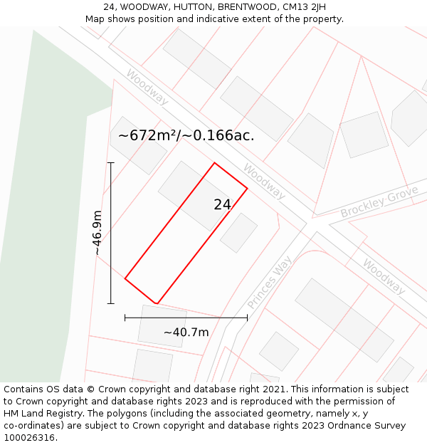 24, WOODWAY, HUTTON, BRENTWOOD, CM13 2JH: Plot and title map