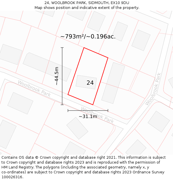 24, WOOLBROOK PARK, SIDMOUTH, EX10 9DU: Plot and title map