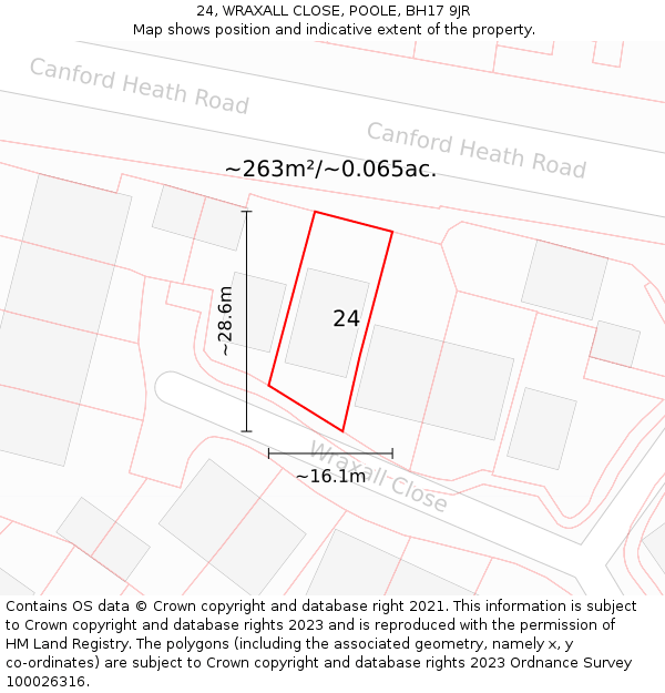 24, WRAXALL CLOSE, POOLE, BH17 9JR: Plot and title map