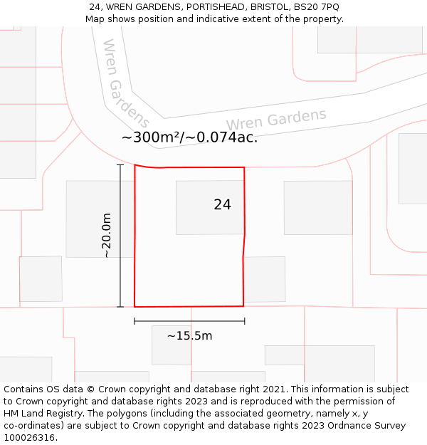 24, WREN GARDENS, PORTISHEAD, BRISTOL, BS20 7PQ: Plot and title map