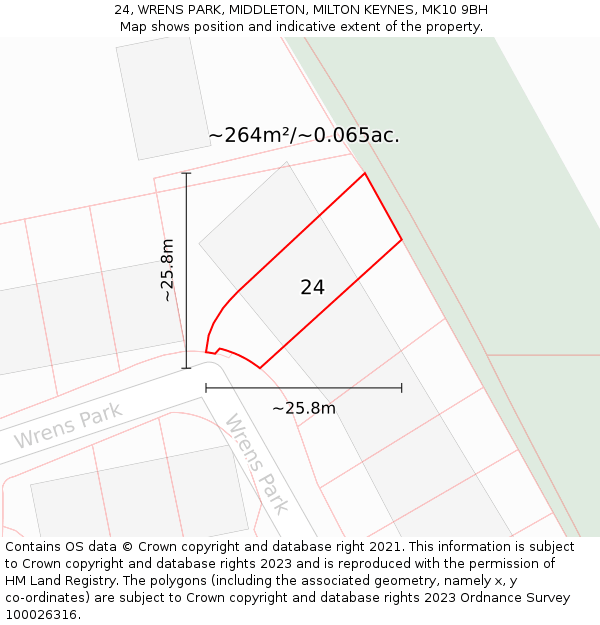 24, WRENS PARK, MIDDLETON, MILTON KEYNES, MK10 9BH: Plot and title map