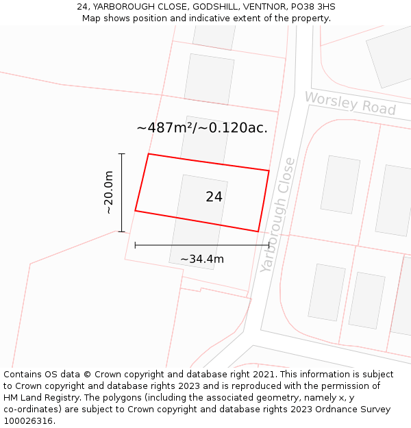 24, YARBOROUGH CLOSE, GODSHILL, VENTNOR, PO38 3HS: Plot and title map