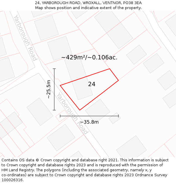 24, YARBOROUGH ROAD, WROXALL, VENTNOR, PO38 3EA: Plot and title map