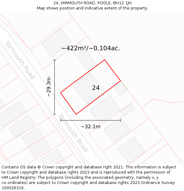 24, YARMOUTH ROAD, POOLE, BH12 1JN: Plot and title map