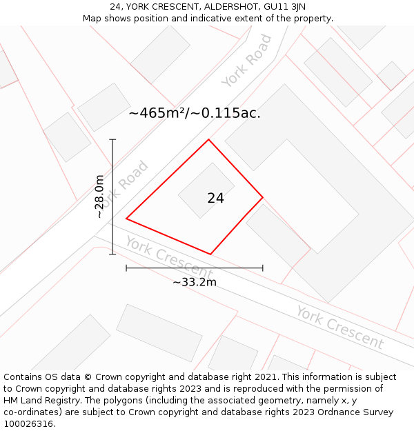 24, YORK CRESCENT, ALDERSHOT, GU11 3JN: Plot and title map