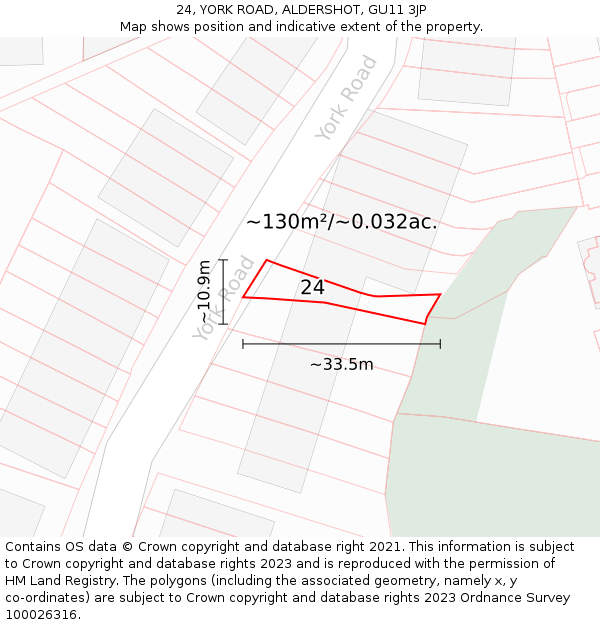 24, YORK ROAD, ALDERSHOT, GU11 3JP: Plot and title map