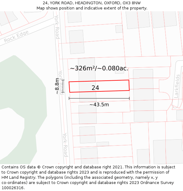 24, YORK ROAD, HEADINGTON, OXFORD, OX3 8NW: Plot and title map