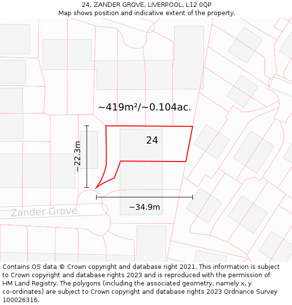 24, ZANDER GROVE, LIVERPOOL, L12 0QP: Plot and title map