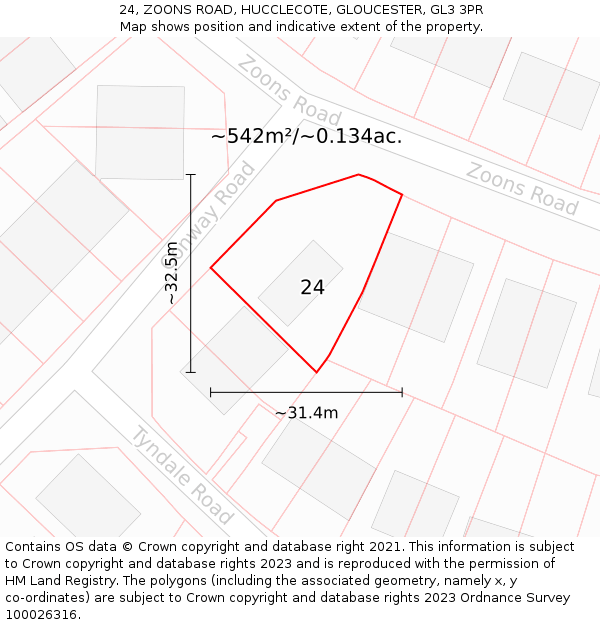 24, ZOONS ROAD, HUCCLECOTE, GLOUCESTER, GL3 3PR: Plot and title map
