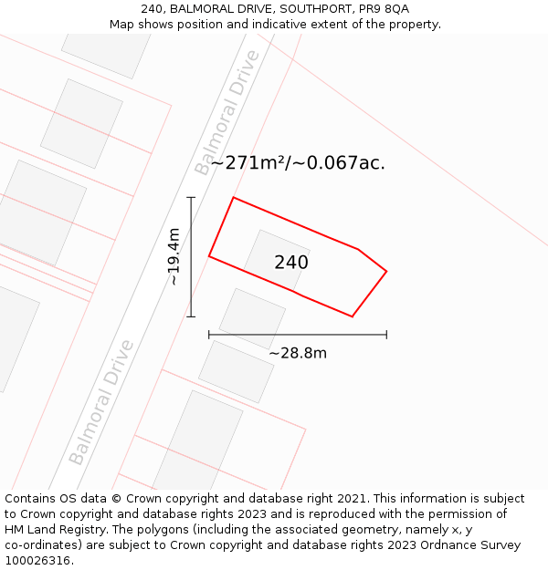 240, BALMORAL DRIVE, SOUTHPORT, PR9 8QA: Plot and title map