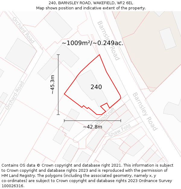 240, BARNSLEY ROAD, WAKEFIELD, WF2 6EL: Plot and title map