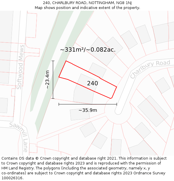 240, CHARLBURY ROAD, NOTTINGHAM, NG8 1NJ: Plot and title map