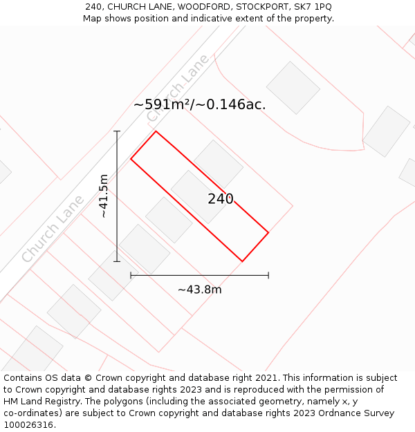 240, CHURCH LANE, WOODFORD, STOCKPORT, SK7 1PQ: Plot and title map