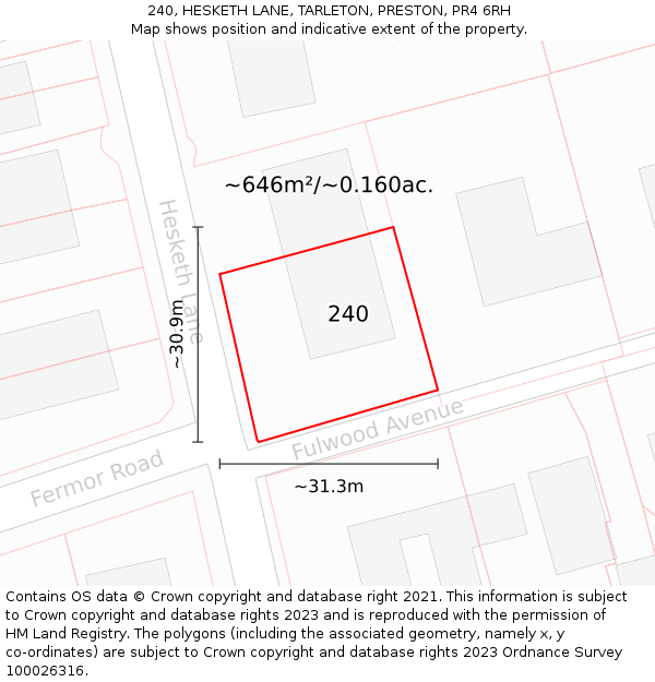 240, HESKETH LANE, TARLETON, PRESTON, PR4 6RH: Plot and title map