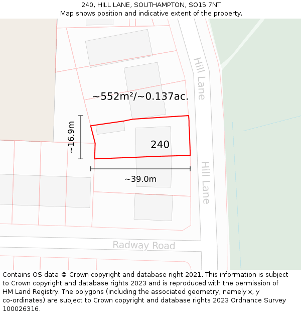 240, HILL LANE, SOUTHAMPTON, SO15 7NT: Plot and title map