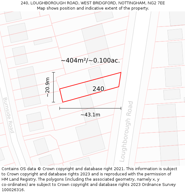 240, LOUGHBOROUGH ROAD, WEST BRIDGFORD, NOTTINGHAM, NG2 7EE: Plot and title map