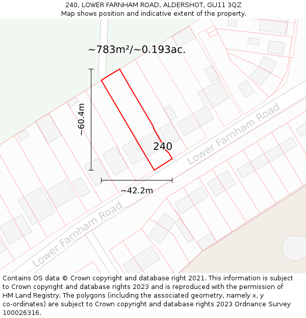 240, LOWER FARNHAM ROAD, ALDERSHOT, GU11 3QZ: Plot and title map