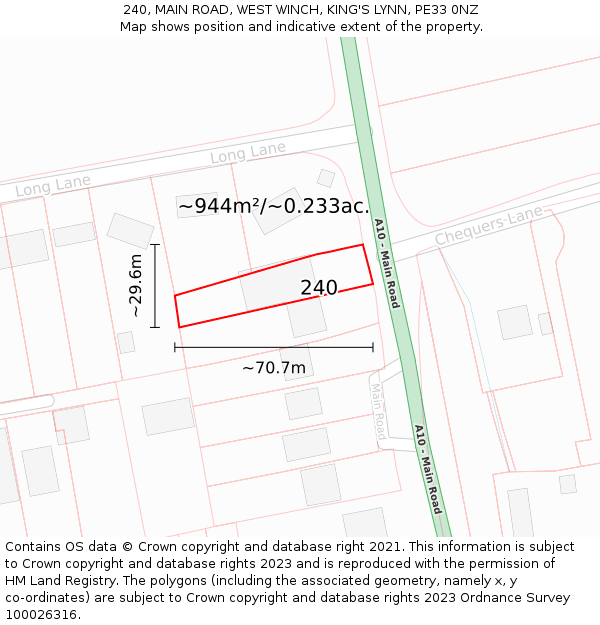 240, MAIN ROAD, WEST WINCH, KING'S LYNN, PE33 0NZ: Plot and title map