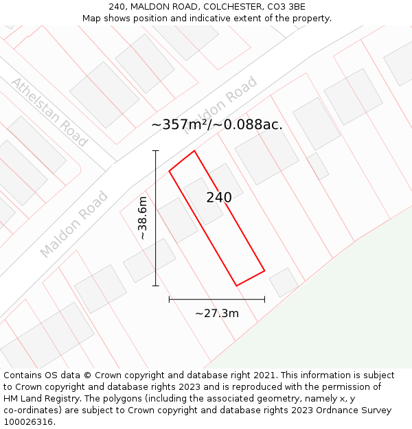 240, MALDON ROAD, COLCHESTER, CO3 3BE: Plot and title map