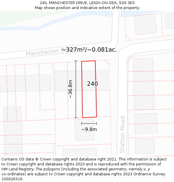 240, MANCHESTER DRIVE, LEIGH-ON-SEA, SS9 3ES: Plot and title map