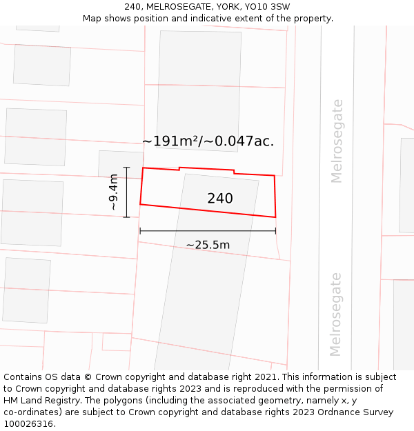 240, MELROSEGATE, YORK, YO10 3SW: Plot and title map