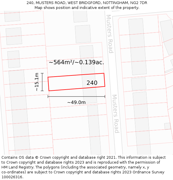 240, MUSTERS ROAD, WEST BRIDGFORD, NOTTINGHAM, NG2 7DR: Plot and title map