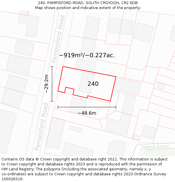 240, PAMPISFORD ROAD, SOUTH CROYDON, CR2 6DB: Plot and title map