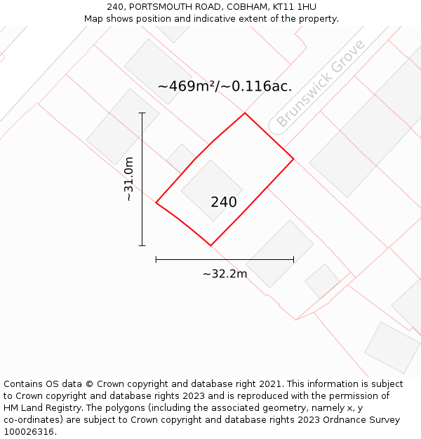 240, PORTSMOUTH ROAD, COBHAM, KT11 1HU: Plot and title map