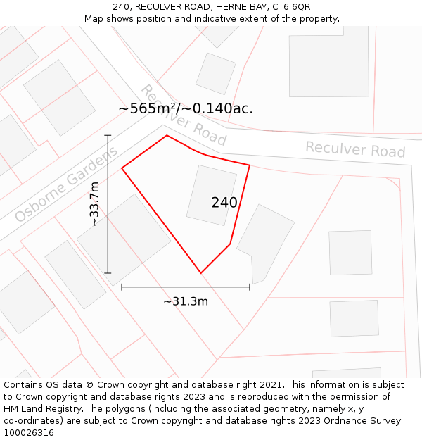 240, RECULVER ROAD, HERNE BAY, CT6 6QR: Plot and title map