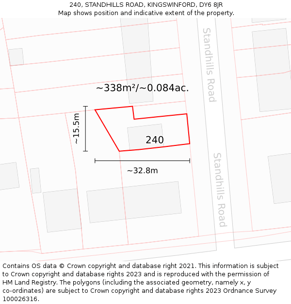 240, STANDHILLS ROAD, KINGSWINFORD, DY6 8JR: Plot and title map