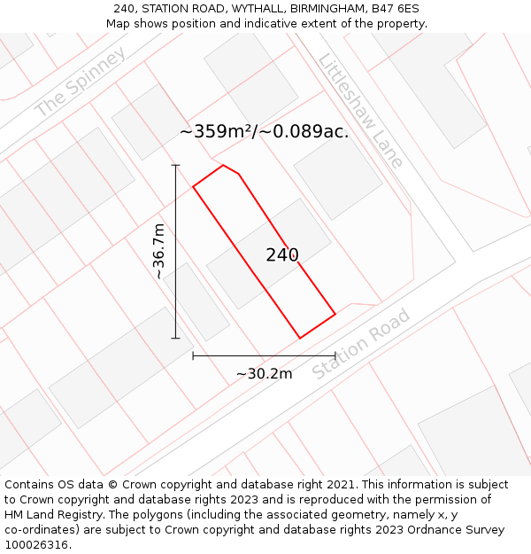 240, STATION ROAD, WYTHALL, BIRMINGHAM, B47 6ES: Plot and title map