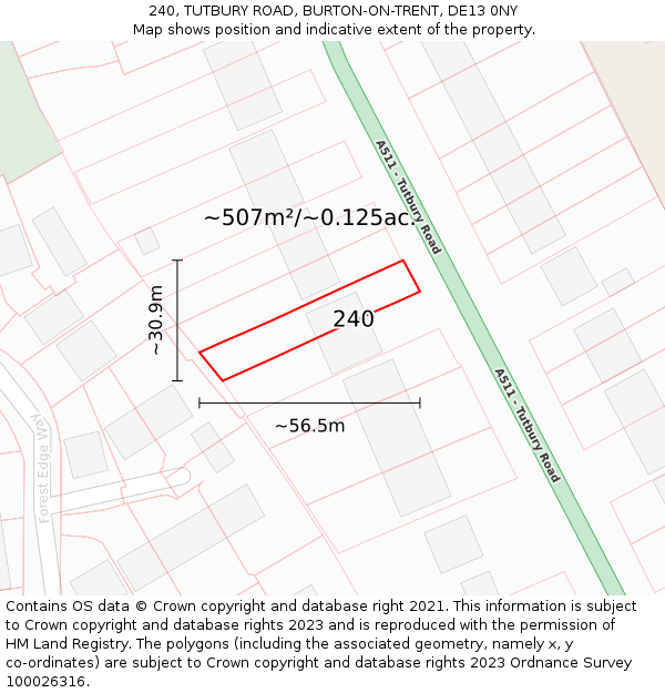 240, TUTBURY ROAD, BURTON-ON-TRENT, DE13 0NY: Plot and title map