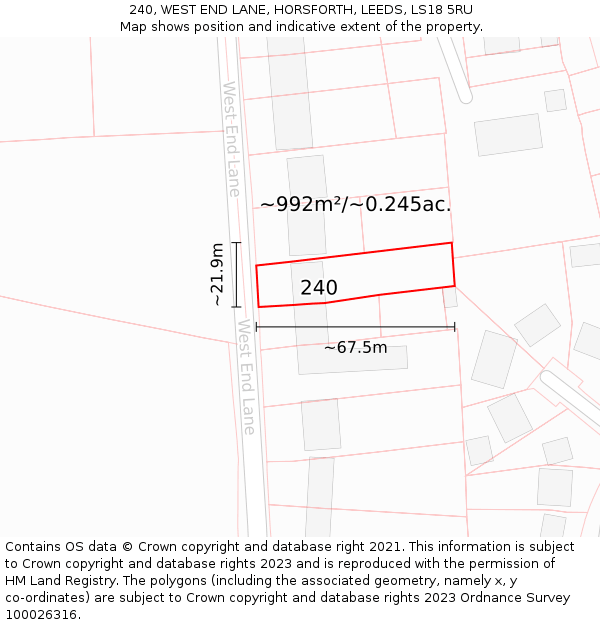 240, WEST END LANE, HORSFORTH, LEEDS, LS18 5RU: Plot and title map