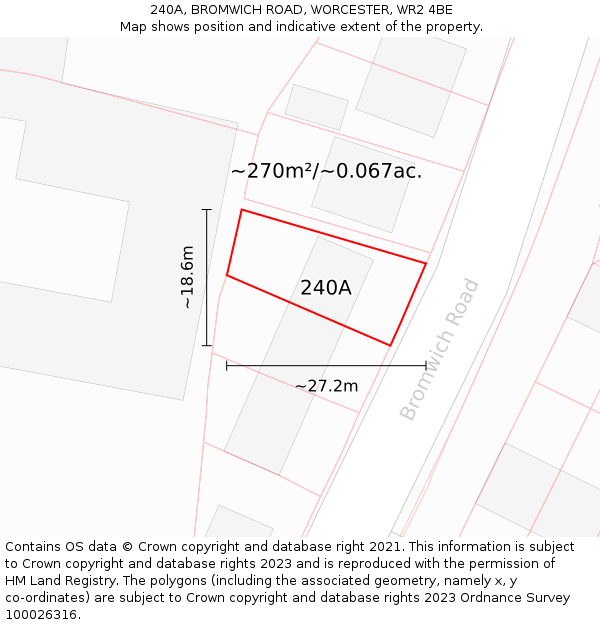 240A, BROMWICH ROAD, WORCESTER, WR2 4BE: Plot and title map