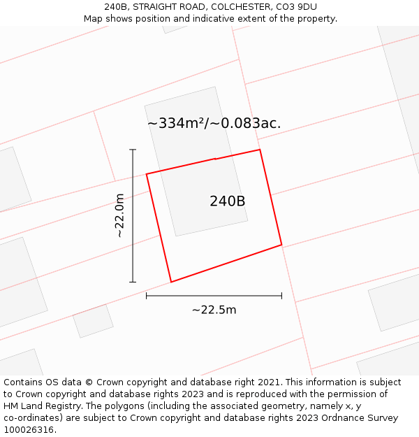 240B, STRAIGHT ROAD, COLCHESTER, CO3 9DU: Plot and title map