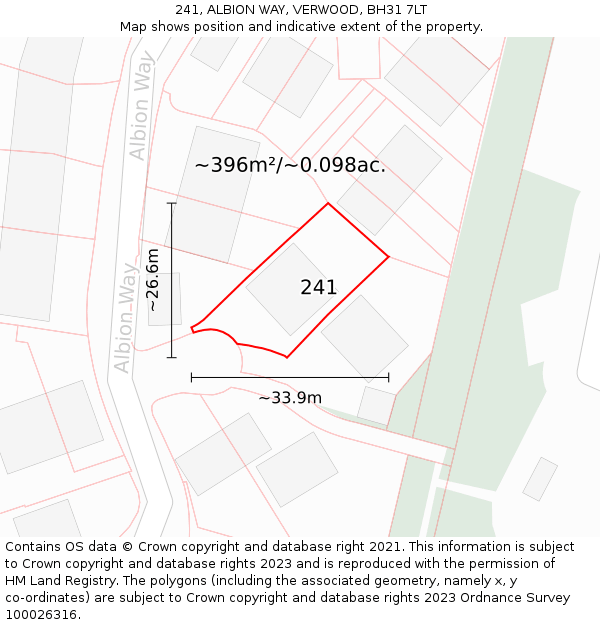 241, ALBION WAY, VERWOOD, BH31 7LT: Plot and title map