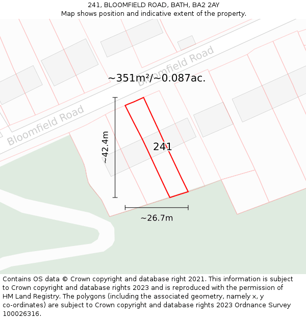 241, BLOOMFIELD ROAD, BATH, BA2 2AY: Plot and title map