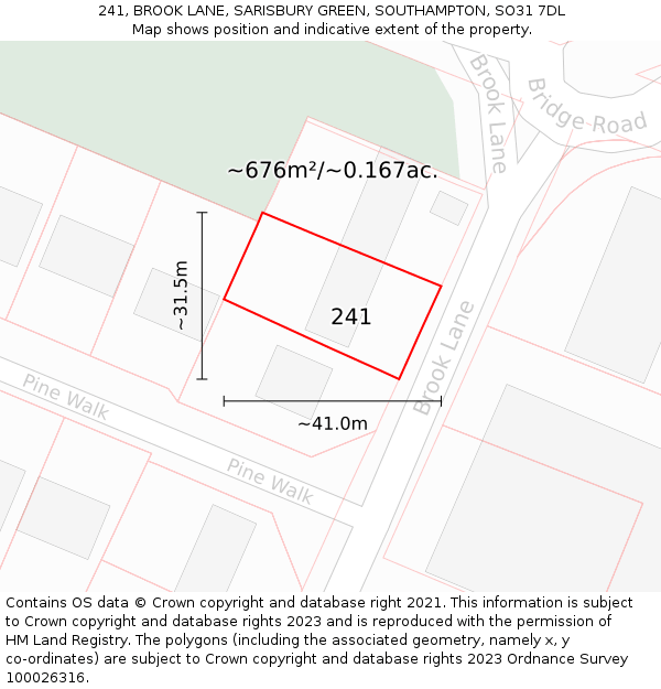 241, BROOK LANE, SARISBURY GREEN, SOUTHAMPTON, SO31 7DL: Plot and title map