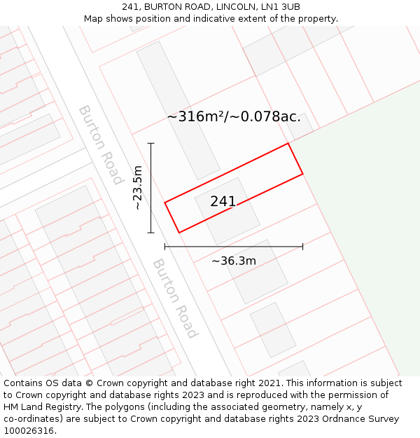 241, BURTON ROAD, LINCOLN, LN1 3UB: Plot and title map