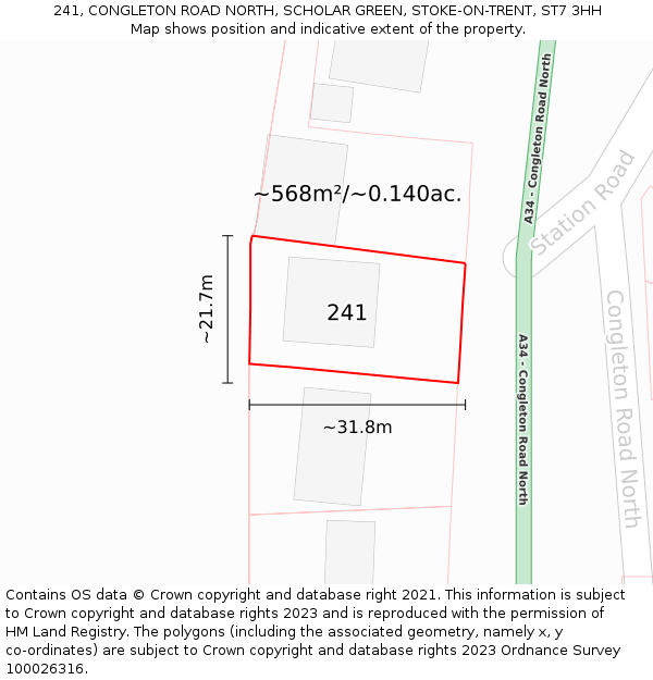 241, CONGLETON ROAD NORTH, SCHOLAR GREEN, STOKE-ON-TRENT, ST7 3HH: Plot and title map