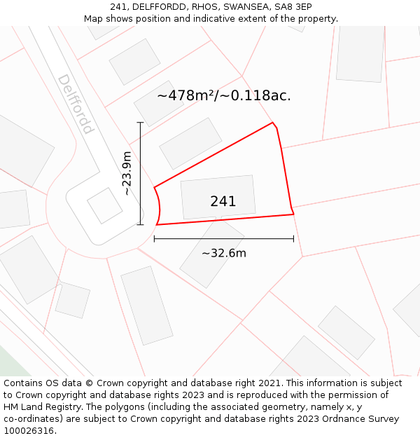 241, DELFFORDD, RHOS, SWANSEA, SA8 3EP: Plot and title map
