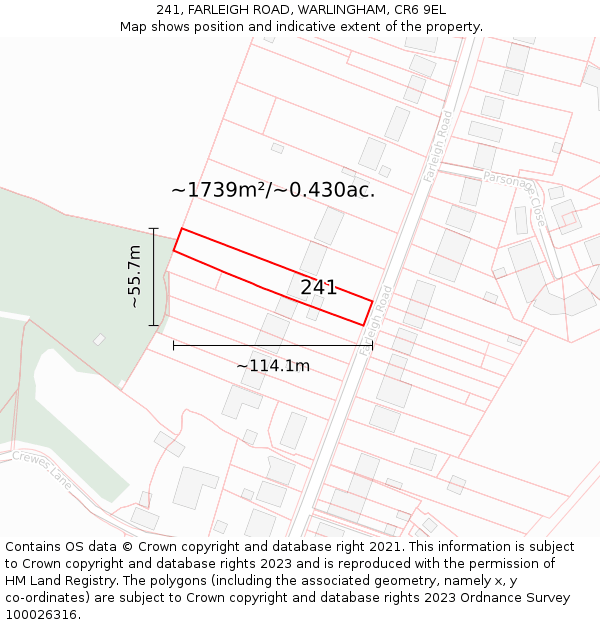 241, FARLEIGH ROAD, WARLINGHAM, CR6 9EL: Plot and title map